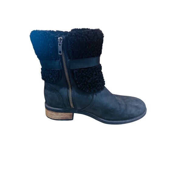 UGG Women Blayre II Shearling Genuine Cuff Suede Boots 1008220 Black 9.5 Snow - Picture 8 of 14